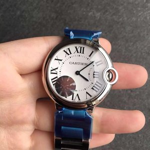 v6 Graverad Cartier Blå Ballong Lady Rosa Face Mekanisk Klocka 33mm